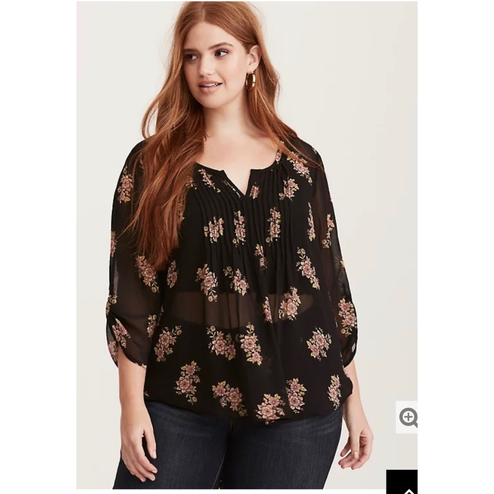 FLORAL PRINT CHIFFON PINTUCK TOP- Size 1- LIKE NEW